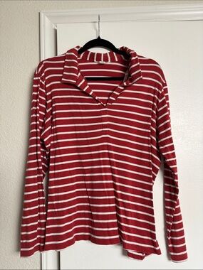 Caslon Red and White Striped Polo-Style Knit Top